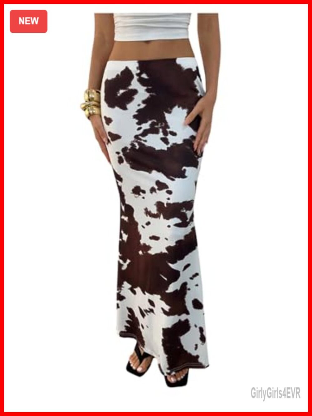 Floerns Women's Cow Print Low Rise Bodycon Fishtail Long Skirt